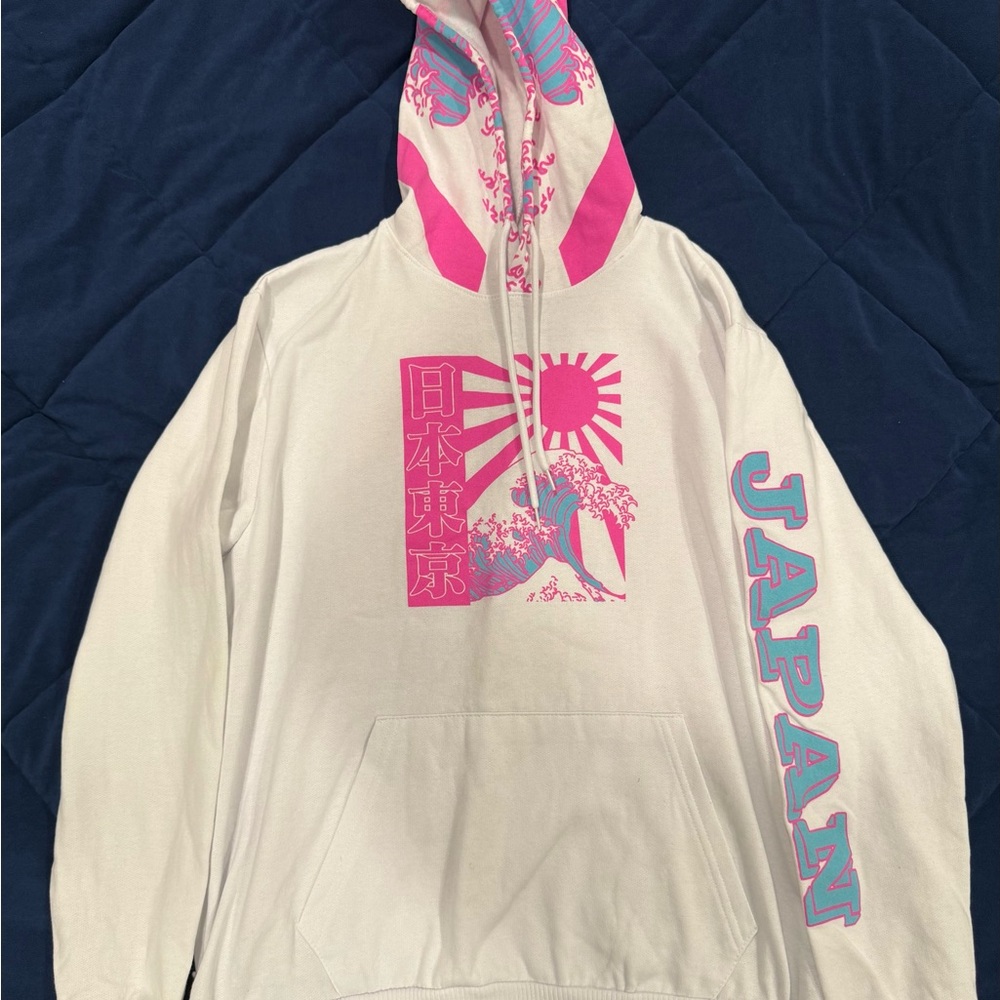 White and Pink Graphic Hoodie